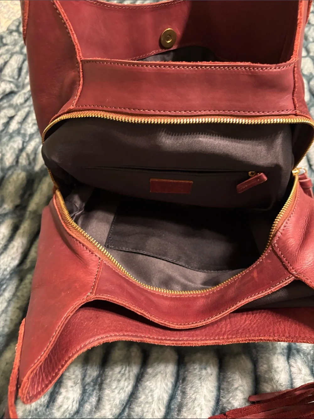 Margot New York Burgundy Genuine Leather Hobo Shoulder Bag with Tassel